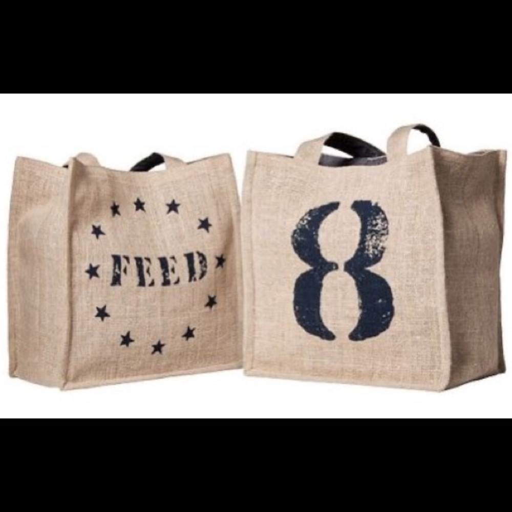 FEED REUSABLE BURLAP SHOPPING TOTE